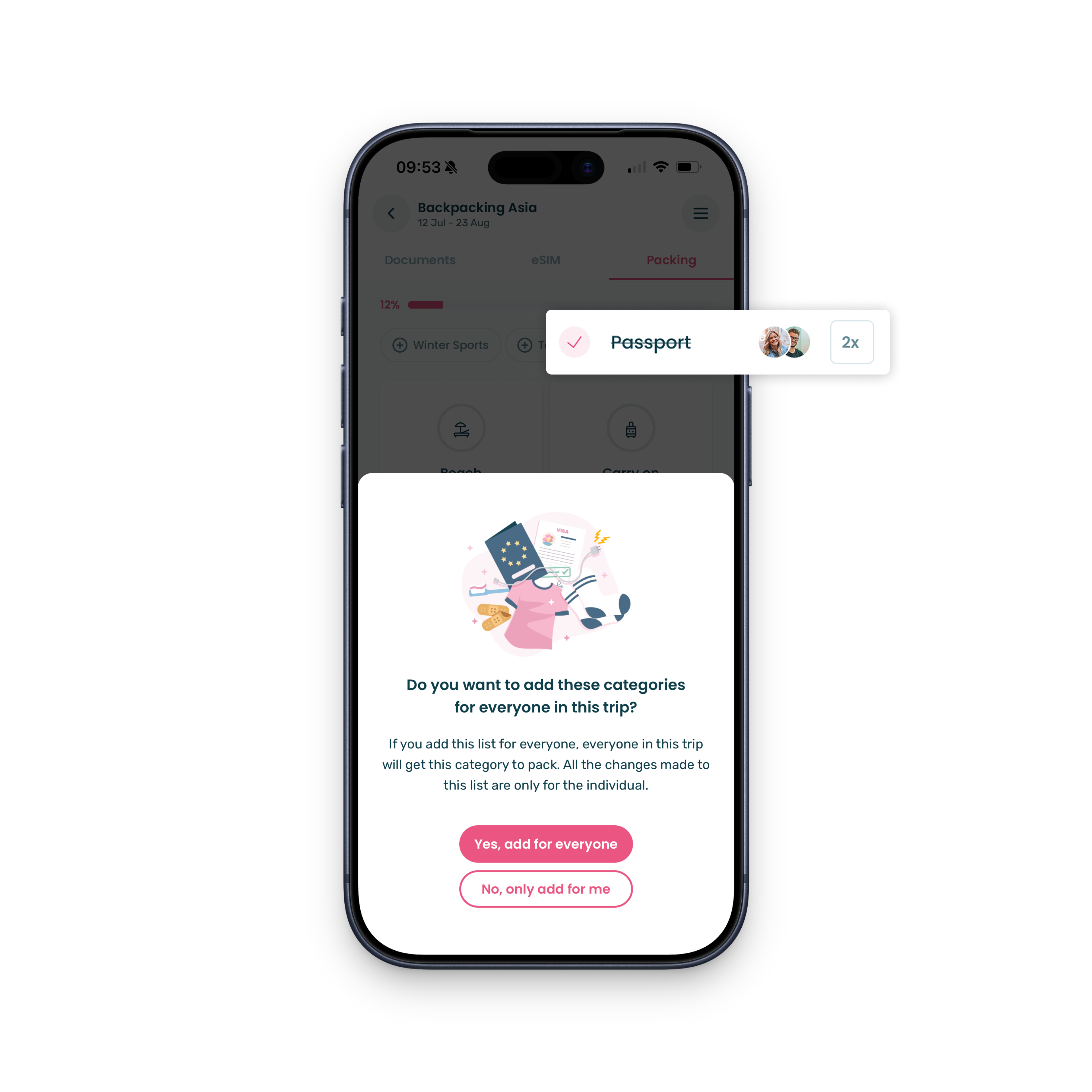 Assign packing items screenshot